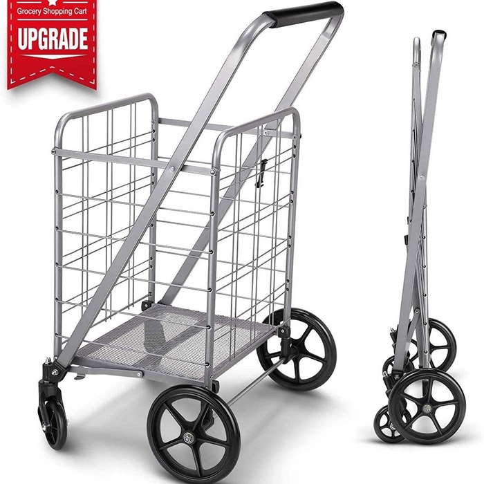 Newly Released Grocery Utility Flat Folding Shopping Cart with 360° Rolling Swivel Wheels Heavy Duty & Light Weight Extra Large Utility Cart