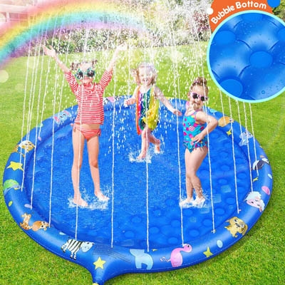 Sprinkler for Kids, Unique Non-Slip Bubble Bottom Splash Pad 70 Inch Children’s Sprinkler Pool Extra Large Inflatable Baby Wading Pool Summer Outdoor Water Toy Backyard Fountain Play Mat for Learning