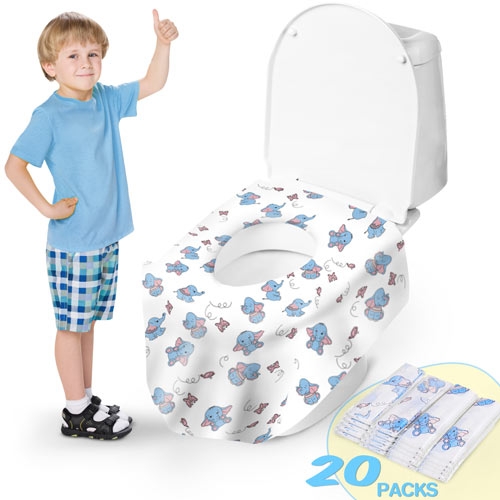 Toilet Seat Covers, Disposable Extra Large Full Cover Potty Seat Covers for Kids Potty Training with 20 Pack Individually Wrapped Portable Toilet Seat Cover for Travel, Adults, Home use (Elephant)