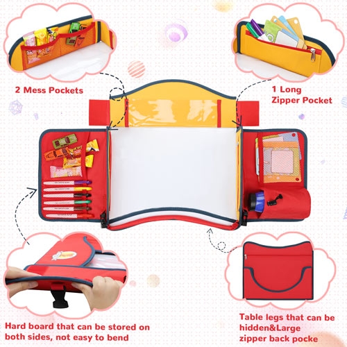 Toddler Seat Table, Standable Travel Tray, Indoor Snack Desk with Dry Erase Top for Painting & Parent-Child Interaction Activity Tray Bonus Template & Pens Lap Tray for Kids Improve Imagination